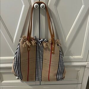 Stylish Tan and Black Striped Tote Bag